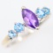 Estate 10K white gold amethyst & blue topaz ring