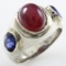 Estate sterling silver-lab created star ruby & lab-created sapphire bezeled ring