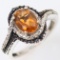 Estate sterling silver black & white diamond & citrine ring