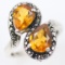 Estate sterling silver black diamond & citrine ring