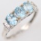 Estate sterling silver diamond & aquamarine ring