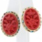 Pair of vintage gilt sterling silver carved cinnabar & enamel stud earrings