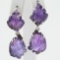 Pair of vintage sterling carved amethyst dangle drop earrings