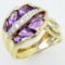 Estate 14K yellow gold diamond & amethyst leaf motif ring