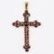 Vintage 14K yellow gold garnet cross pendant