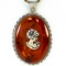 Estate sterling silver amber cameo style necklace