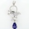 Estate 10K white gold diamond & tanzanite basket pendant