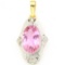 Vintage Art Deco 14K two-tone diamond-cut pink stone pendant