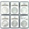 Lot of 6 different certified 21st century U.S. American Eagle silver dollars