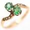 Antique unmarked 14K yellow gold diopside & seed pearl ring