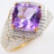 Estate gold-plated sterling silver diamond & amethyst ring