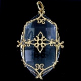 Estate 14K yellow gold wrapped crystal pendant