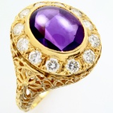 Vintage 14K yellow gold diamond & amethyst ring