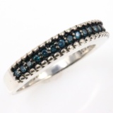 Estate sterling silver blue diamond band ring