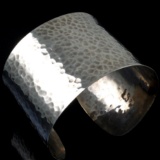 Estate sterling silver wide hammered cuff bracelet