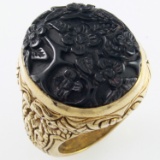 Estate Stephen Dweck brass carved agate ring