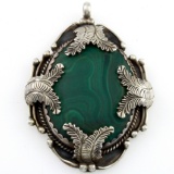 Estate Native American sterling silver malachite pendant