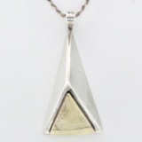 Estate sterling silver & genuine ivory pyramid pendant necklace