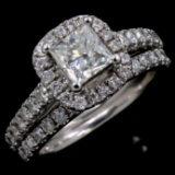 Estate 14K white gold diamond halo wedding set