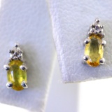 Pair of estate sterling silver diamond & citrine earrings