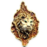 STUNNING! Estate unmarked 18K yellow gold emerald carved lion head pendant