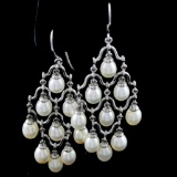 Pair of estate sterling silver cultured pearl chandelier earrings