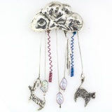 Estate sterling silver & pearl raining cats & dogs pin