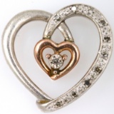Estate 10K rose gold & sterling silver diamond heart pendant