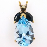 Estate sterling silver diamond, natural blue sapphire & blue topaz pendant
