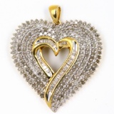 Estate yellow gold-plated sterling silver diamond heart pendant