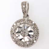 Estate sterling silver diamond halo pendant