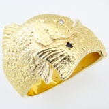 Vintage 14K yellow gold diamond fish bypass ring