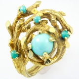 Vintage 18K yellow gold Persian turquoise cocktail ring