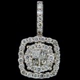 Estate 10K white gold diamond halo cluster pendant