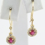 Pair of estate 14K yellow gold diamond & natural ruby earrings