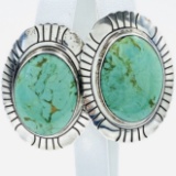 Pair of estate Native American sterling silver turquoise oval stud earrings