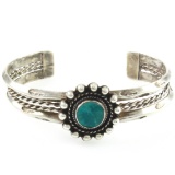 Estate Native American sterling silver turquoise cuff bracelet