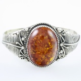 Estate Benjamin Piaso Native American sterling silver amber cuff bracelet