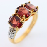 Estate sterling silver diamond & garnet ring