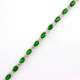 Estate sterling silver diamond & chrome diopside bracelet