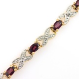 Estate sterling silver diamond & garnet bracelet