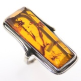 Estate sterling silver amber statement ring