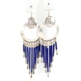 Estate Native American sterling silver lapis-lazuli dangle drop earrings