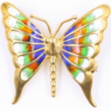 Vintage Uno-A-Erre 18K yellow gold enamel butterfly pin