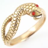 Estate unmarked 14K yellow gold coral snake ring