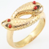 Estate unmarked 14K yellow gold coral snake ring