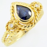 Estate 10K yellow gold diamond & natural sapphire twist ring