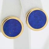 Pair of estate unmarked 14K yellow gold lapis-lazuli bezeled stud earrings