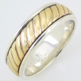 Authentic estate James Avery 14K yellow gold & sterling silver fluted rope men's band ring