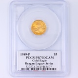 Certified 1989-P autographed Reagan Legacy Series proof U.S. $5 American Eagle 1/10oz gold coin